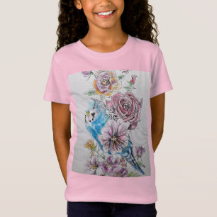 Camiseta Chicas de flores Blue Budgie & Red Rose T Shirt