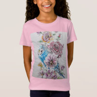 Chicas de flores de Blue Budgie & Red Rose en la c