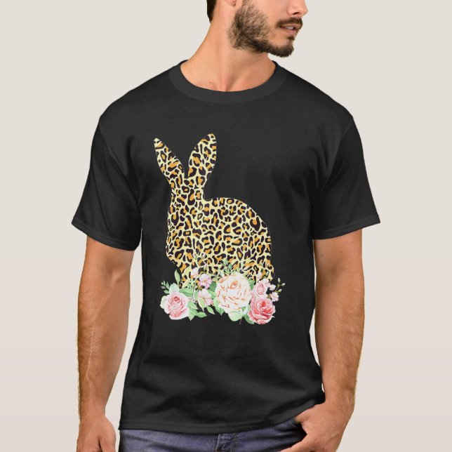 Camiseta Chicas de flores de conejo de leopardo de impresió (Anverso)
