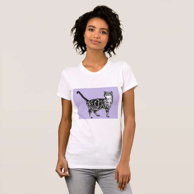 Camiseta Chicas de gatos de Tabby en blanco y negro camiset (Anverso completo)