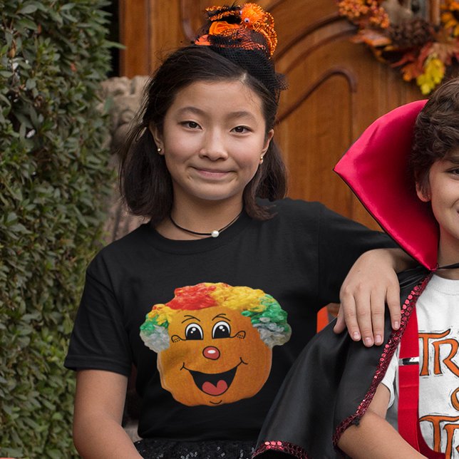 Camiseta Chicas de Halloween, cara de payaso de Jack O'Lant (Jack O'Lantern Clown Face, Halloween Girls T-Shirt)