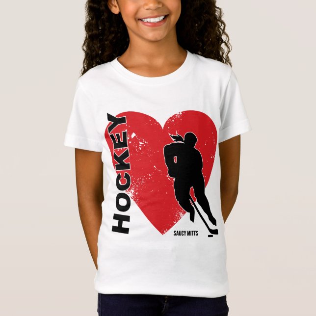 Camiseta Chicas de Hockey sobre el Corazón del Amor (Anverso)