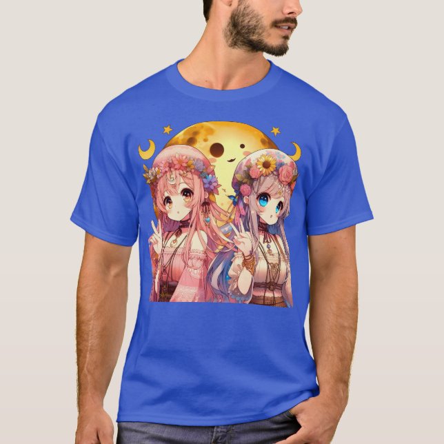 Camiseta Chicas de la Luna Hippie, Chica anime, dan un sign (Anverso)
