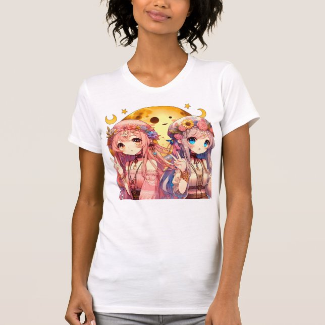 Camiseta Chicas de la Luna Hippie, Chica anime, dan un sign (Anverso)