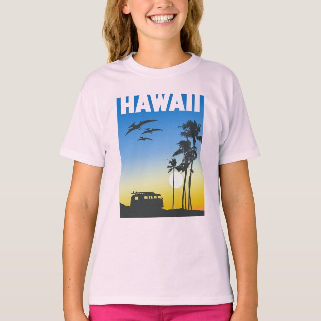 Camiseta Chicas de los dinosaurios de Hawái Sunset Surf (Anverso)