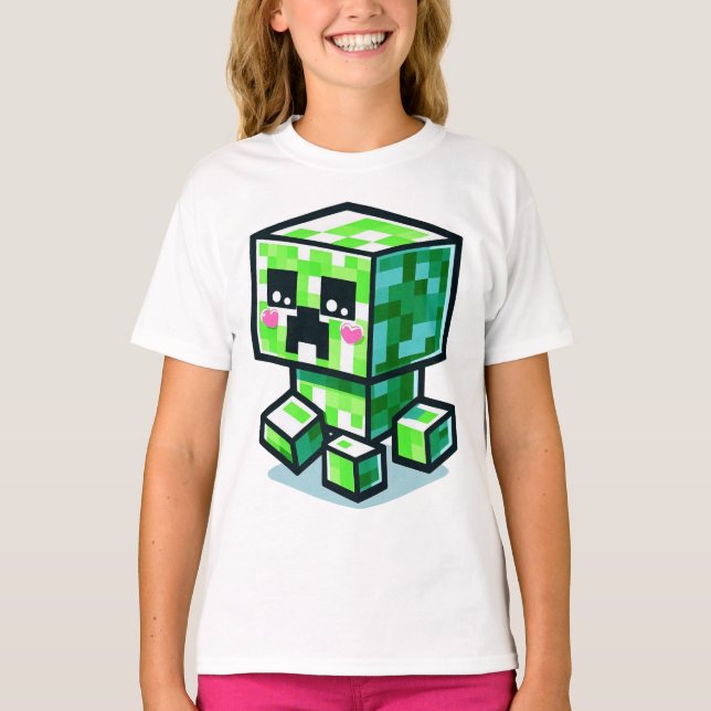 Camiseta Chicas de Minecraft Creeper, Cute, Minecrafter y K (Anverso)