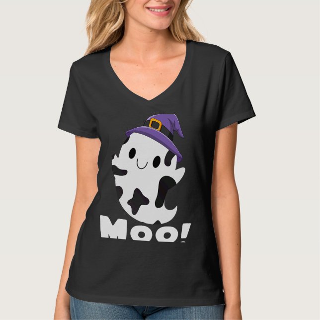 Camiseta Chicas de Moo Cow Ghost Halloween (Anverso)