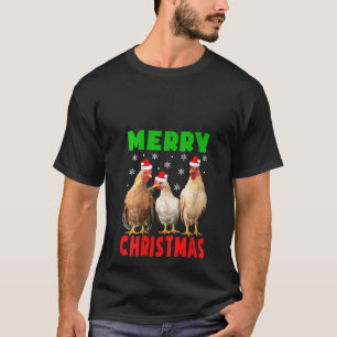 Camiseta Chicas De Navidad De Madera En Santa Hat Chicke