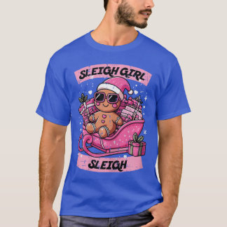 Camiseta Chicas de Navidad Pan de Jengibre Trineo Rosa Navi