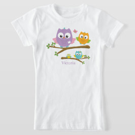 Camiseta Chicas de nombre de búhos cúpulos azul morado rosa