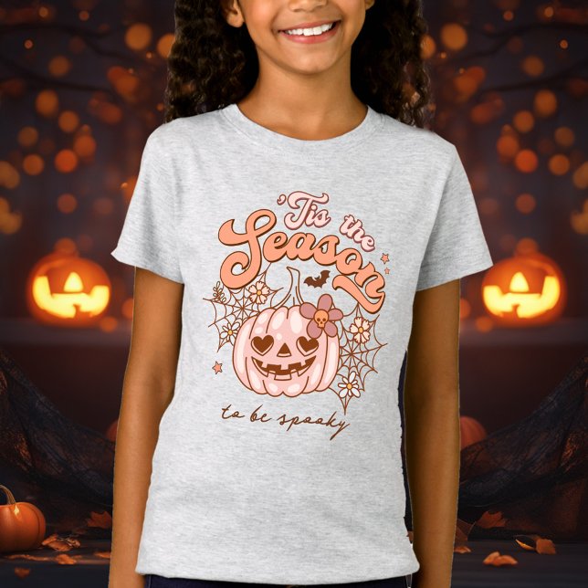 Camiseta Chicas de nombres hippie de calabaza rosa Hallowee (Pink Pumpkin Halloween Retro Hippie Name Girls' T-Shirt)
