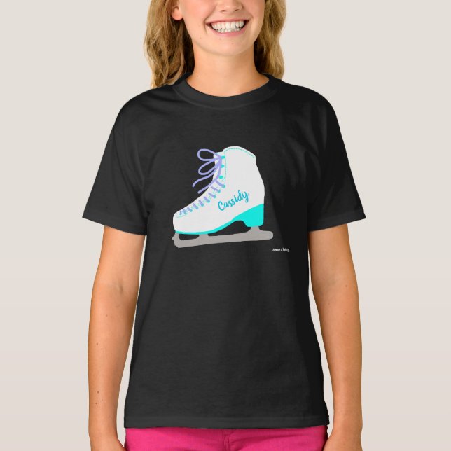 Camiseta Chicas de patinaje sobre hielo azul personalizados (Anverso)
