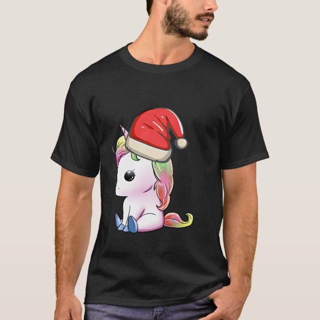 Camiseta Chicas de renos pajama de Santa Hat unicornio (Anverso)