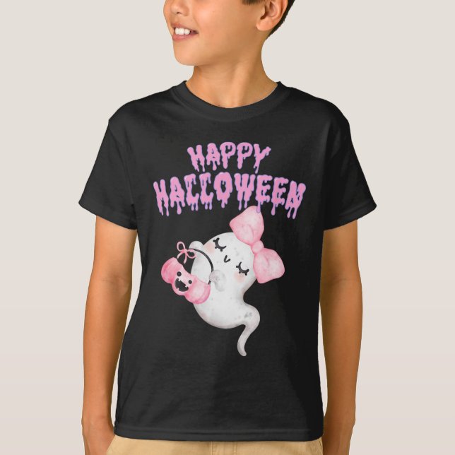 Camiseta Chicas de ropa de abrigo rosado de Halloween (Anverso)