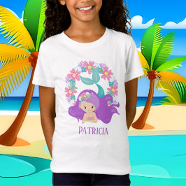 Camiseta chicas de sirena de playa lindos añaden nombre