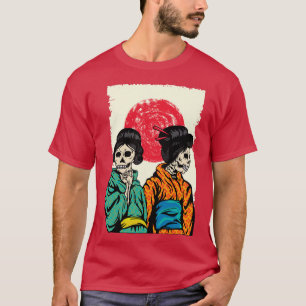 Camiseta Chicas de Skeleton Geisha en el Kanji japonés de s