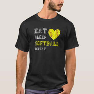 Camiseta Chicas de Softbol Comen Sleep Softball Repetir