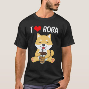 Camiseta Chicas de té burbuja Kawaii Shiba Inu Mujeres Boba