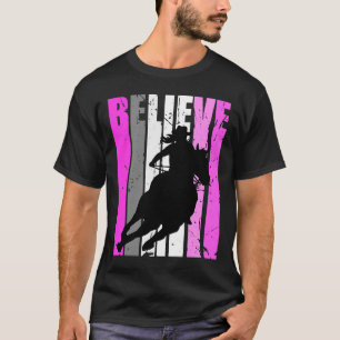 Camiseta Chicas de vaca rosada Caballo Montando Vaca Retro