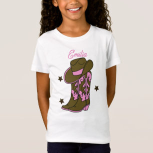Camiseta Chicas De Vaquero Cuadros Nombre Marrón Rosa
