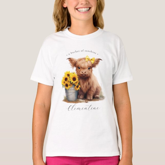 Camiseta Chicas del Cubo del Girasol de la vaca Highland (Anverso)