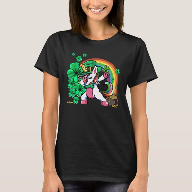 Camiseta Chicas del Día de San Patrón Dabbing Unicorn Lepre (Anverso)