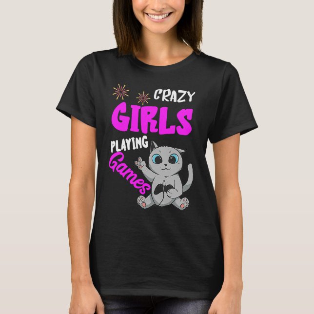 Camiseta Chicas del jugador Cute Gamer Consolas de gato Jue (Anverso)