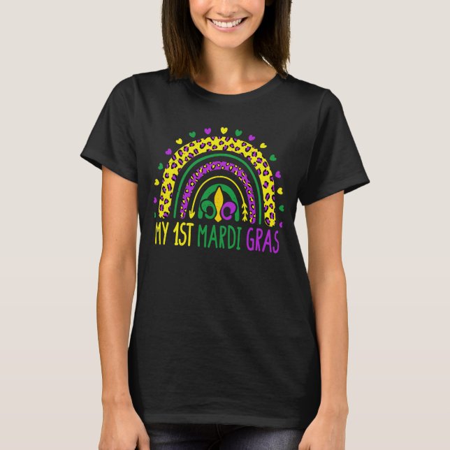 Camiseta Chicas del primer mardi gras de leopardo arcoiris (Anverso)