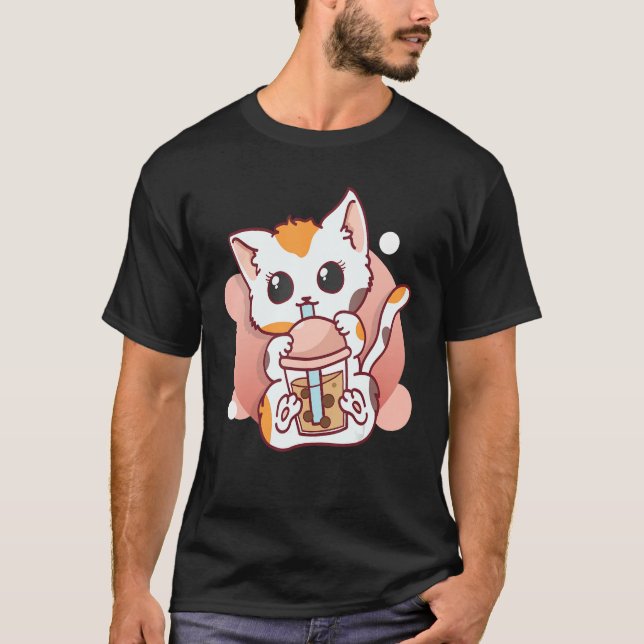 Camiseta Chicas del té de la burbuja del gato lindo Boba (Anverso)