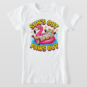 Camiseta Chicas Gatos Verano Sol Afuera Patas Afuera Flotad