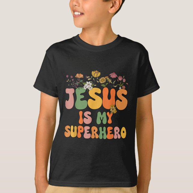 Camiseta Chicas Jesús es mi superhéroe Hermana Cristiana Di (Anverso)