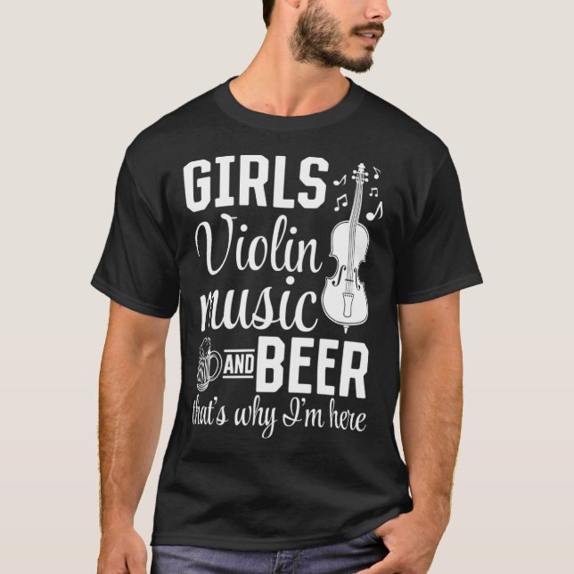 Camiseta Chicas Música y cerveza violín por eso estoy aquí  (Anverso)