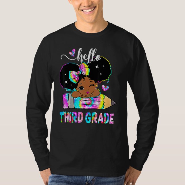 Camiseta Chicas negros Hola Lápiz de tinta de tercer grado (Anverso)