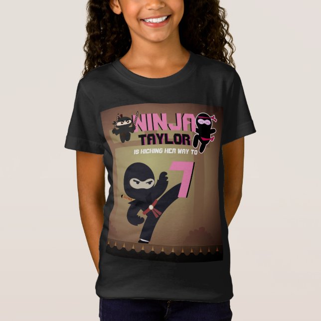 Camiseta Chicas NINJA Patear a Karate Guerrero Cumpleaños R (Anverso)