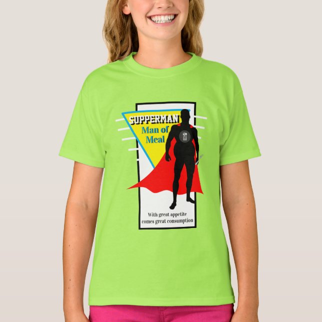 Camiseta Chicas Novedad graciosa SÚPPERMAN Gráfico DE COMID (Anverso)