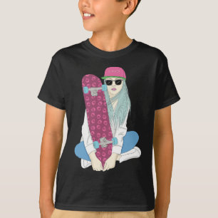 Camiseta Chicas Patinan Monopatín Patinaje Hacen Un Kickfli