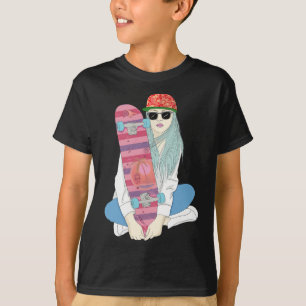 Camiseta Chicas Patinan Monopatín Patinaje Hacen Un Kickfli