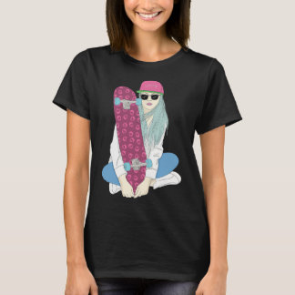 Camiseta Chicas Patinan Monopatín Patinaje Hacen Un Kickfli
