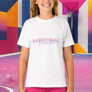 Camiseta Chicas personalizados Baloncesto con letras rosada