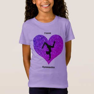 Camiseta Chicas Purple I Love Gymnastics Purpurina Heart