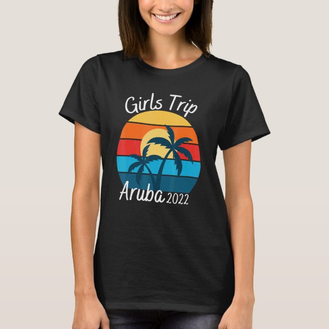 Camiseta Chicas Retro Sunset Beach Viajan Aruba 2022 Verano (Anverso)