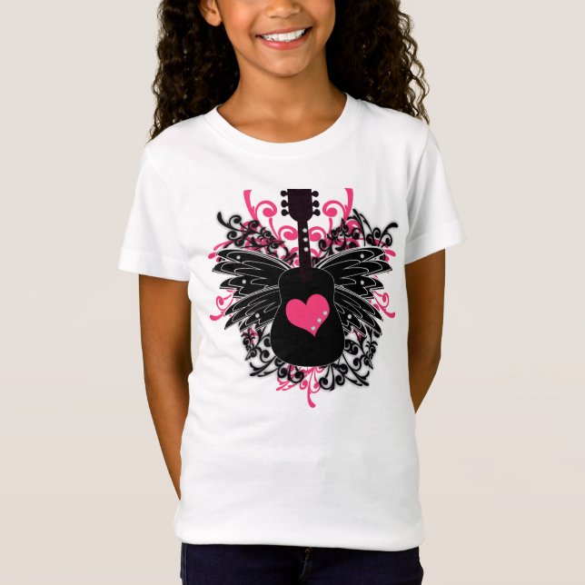 Camiseta Chicas rosados y guitarra negra con las alas del (Anverso)