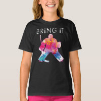 Chicas traen al hockey Goalie acuarela color oscur
