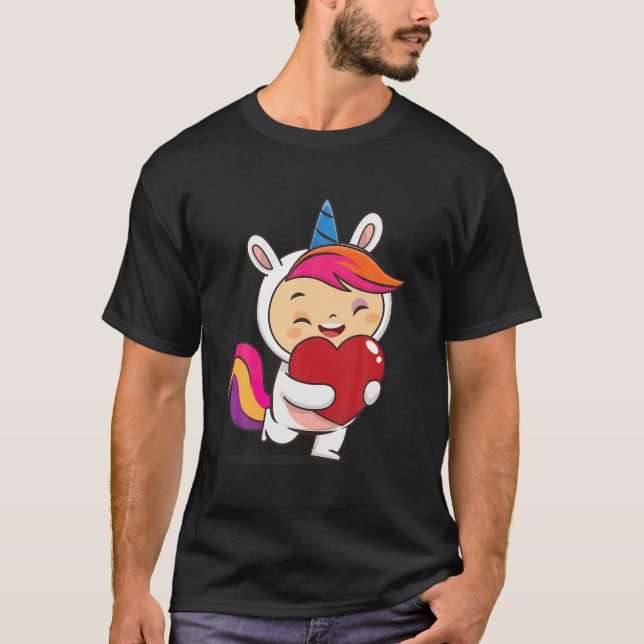 Camiseta Chicas unicornios de Día de San Valentín cardíacos (Anverso)