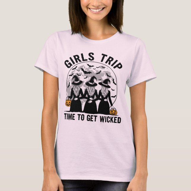 Camiseta Chicas viajan para llegar a Halloween divertida y  (Anverso)