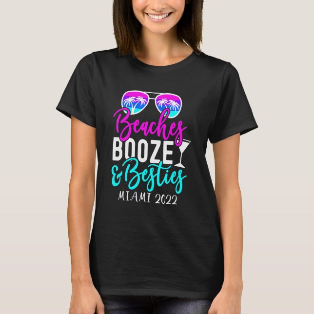 Camiseta Chicas Viaje De Fin De Semana Miami 2022 Booze Y B (Anverso)
