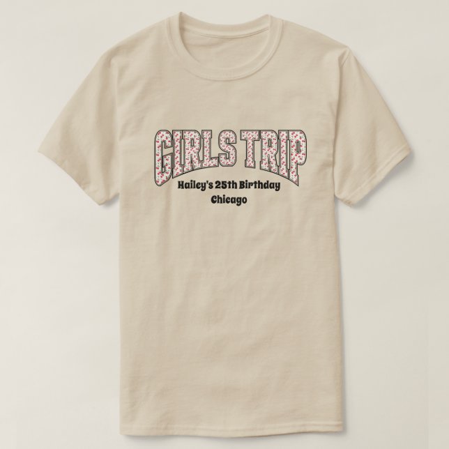 Camiseta Chicas VIAJE divertido Letras Universitarias Rojo  (Diseño del anverso)