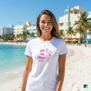 Camiseta Chicas Viaje Miami 2026 Martini Flamingo Rosa Coin