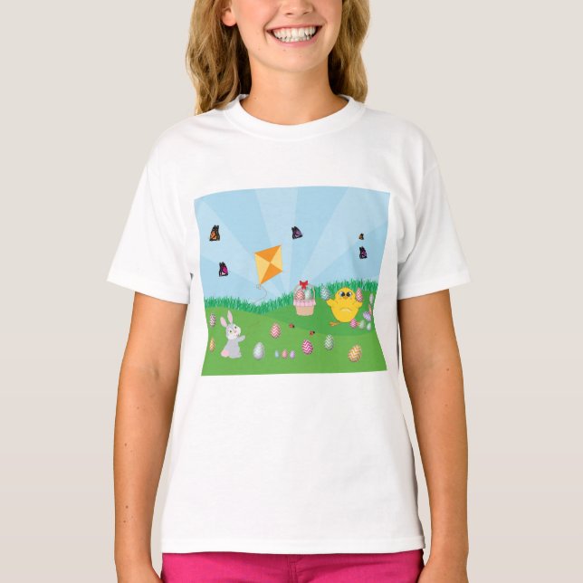 Camiseta Chick de conejita de caza personalizada de huevos  (Anverso)