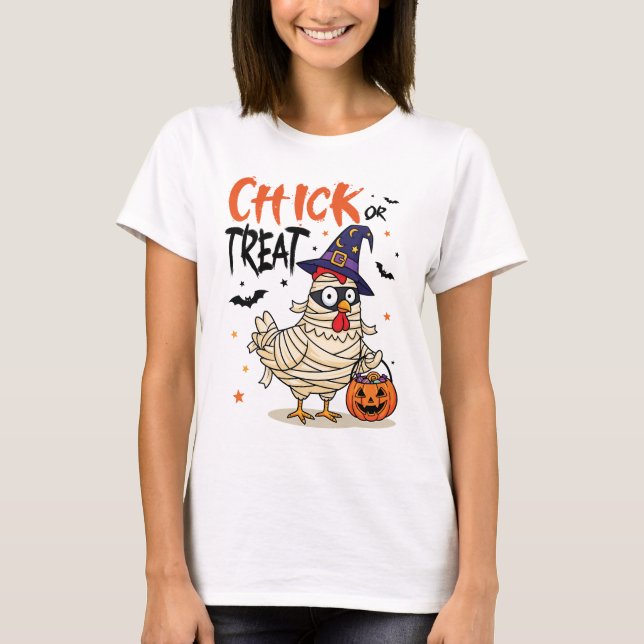 Camiseta Chick or Treat - Halloween Mummy Chicken (Anverso)